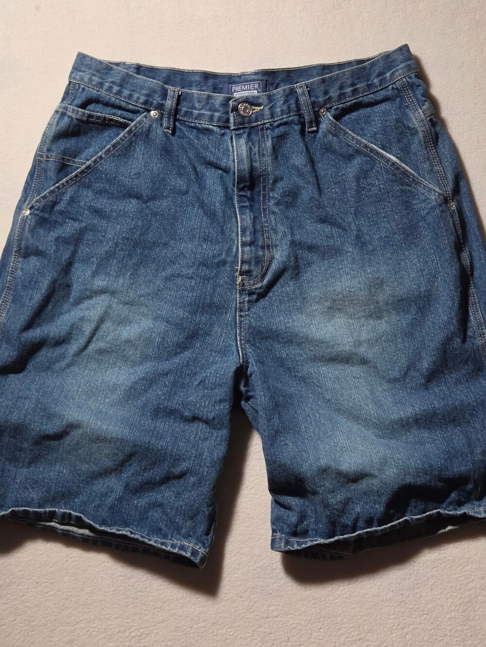 Premier International denim cargo shorts blue